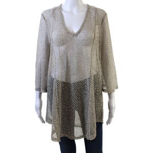 Elif For Jordan Taylor Womens V-Neck Long Sleeve Pullover Knit Top Taupe Size M